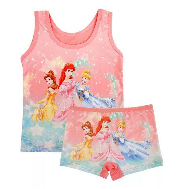 New Summer Children Girls Clothes Set Casual Girl Anna Elsa Anime Cosplay Costume Beach Princess Vest + Short Pants Outfit 2-6T