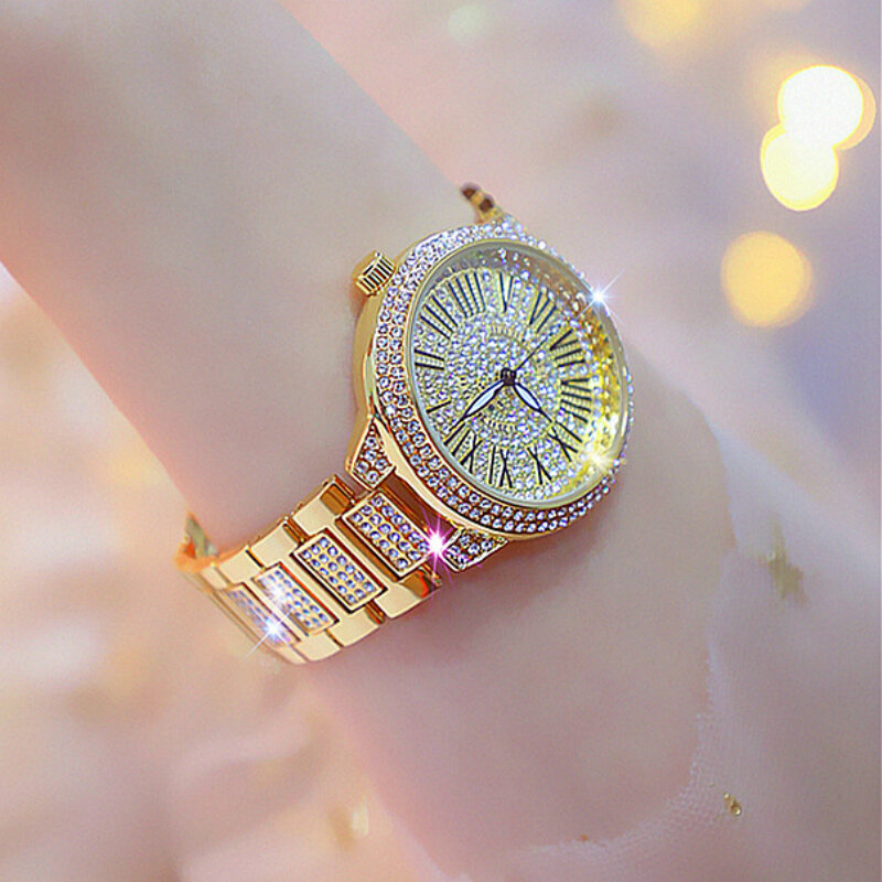 BS nowy pełny diament damski zegarek kryształ bransoletka damska zegarki zegar relojes panie kwarcowe zegarki dla womenFA160535