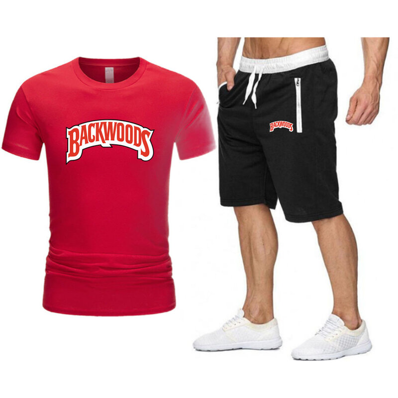 Backwoods-Conjunto de camiseta y pantalones cortos de playa para hombre, ropa deportiva de verano, pantalones de Jogging, ropa de calle, Tops Harajuku, 2021