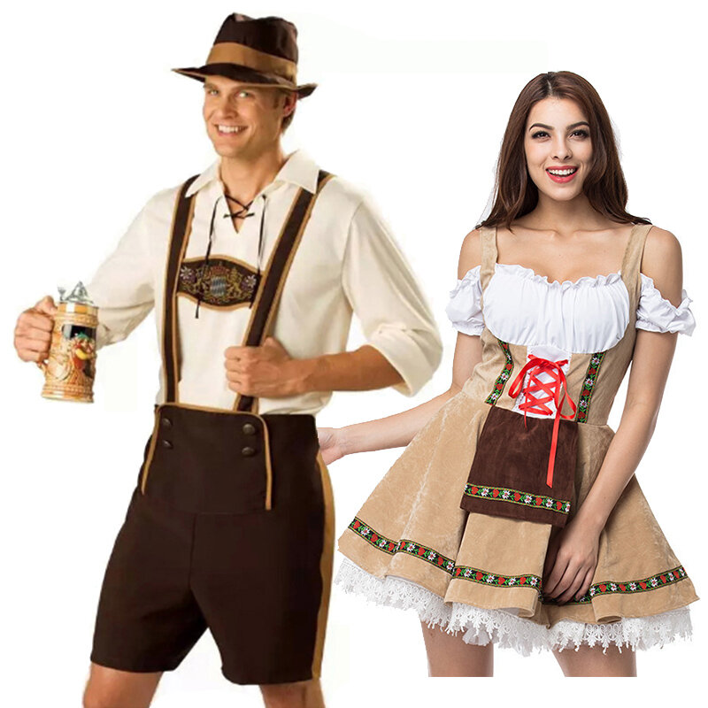 Kostum Oktoberfest Pasangan Tradisional Pakaian Pelayan Bartender Parade Cosplay Karnaval Halloween Gaun Pesta Mewah