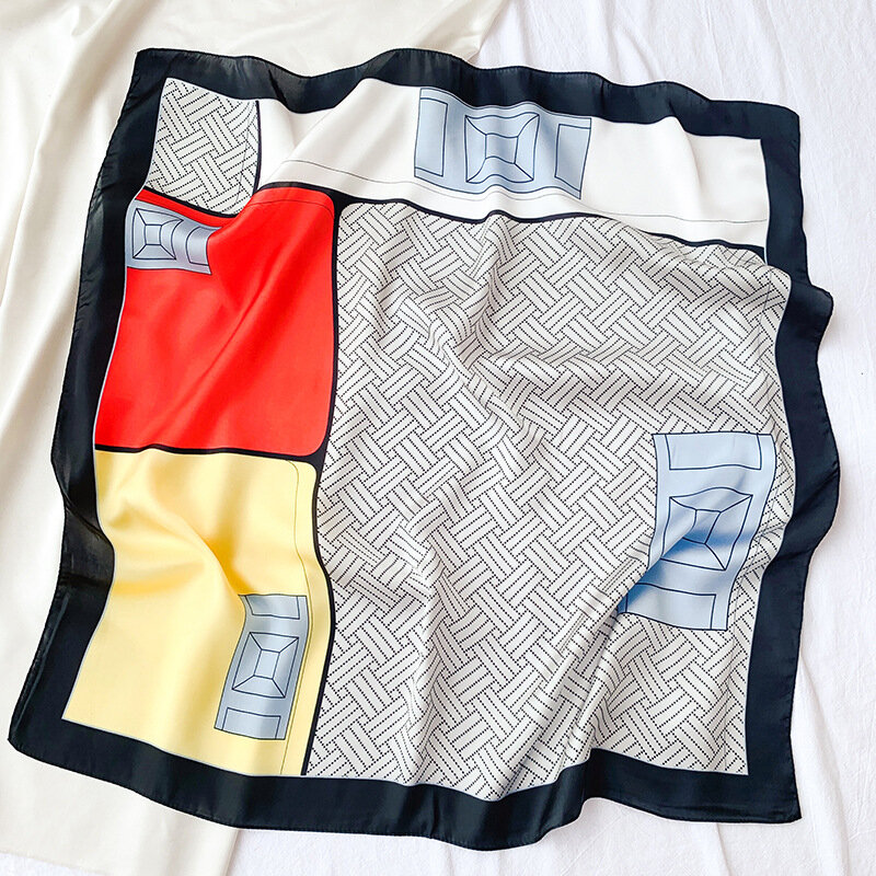 Yishine – écharpe en soie pour femmes, 70x70cm, 4 couleurs, finition géométrique, marque de luxe, sac élégant, écharpe, 2021