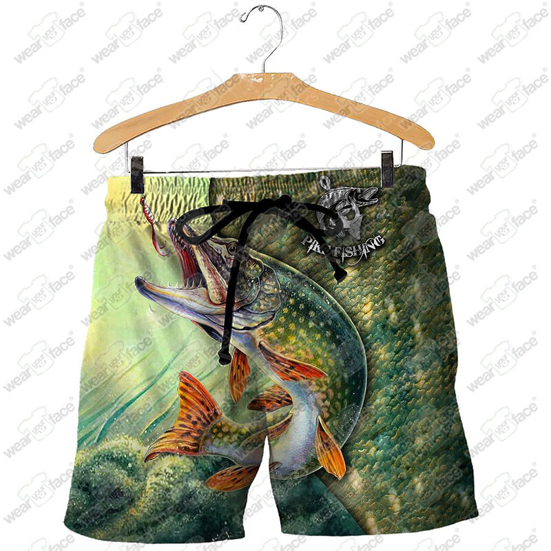 Sweat-shirt imprimé en 3D pour la pêche au brochet, survêtement à capuche avec fermeture éclair, short de sport décontracté, Streetwear, vêtements unisexes