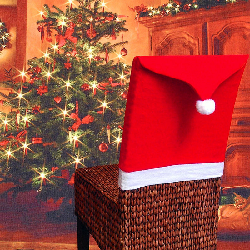 Juste de chaise avec chapeau rouge pour la décoration de la maison, chapeau de père Noël, couvertures arrière de chaise, table d'attente de Noël, fête de Noël