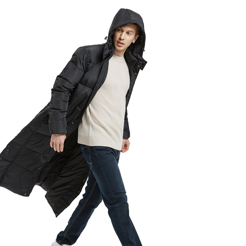 Mantel Super Panjang Pria Musim Dingin Lutut Bagian Panjang Tebal Ukuran Besar Bisnis Pria Luar Ruangan Jaket Musim Dingin Mantel Hitam