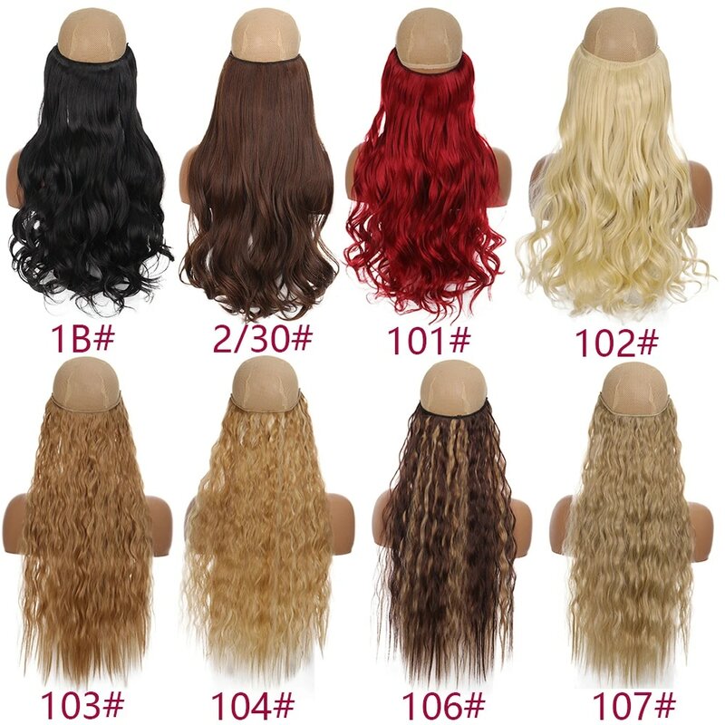 MANWEI24 inches Natural hair Invisible Wire in Synthetic Hair Extensions No Clip with Secrect Line Easy Attach halo hair