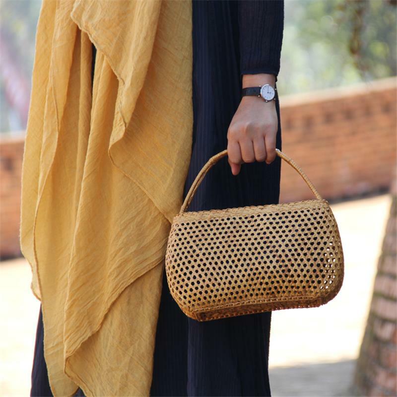Бамбуковая плетеная Сумка 20x15 см, круглая женская сумка, Бамбуковая соломенная бамбуковая сумка, Пляжная Корзина, a6103