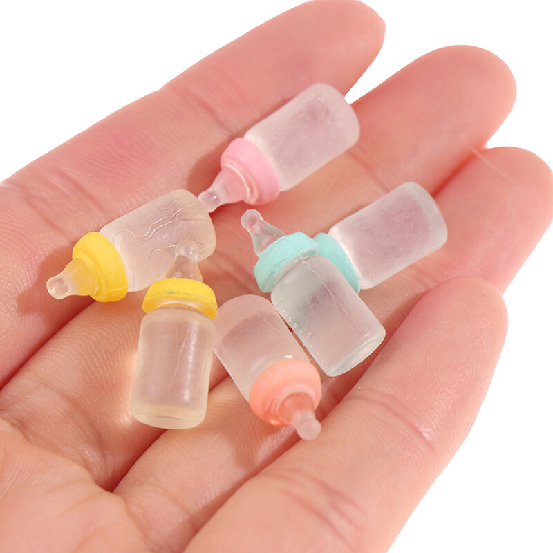 6 Buah Botol Susu Mini Simulasi Resin Warna-warni Botol Bayi Miniatur Botol Transparan Super Lucu Aksesori Rumah Boneka 1:12