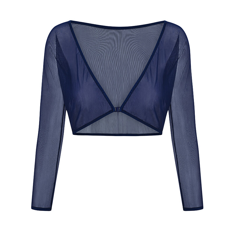 Для женщин летний топ с длинными рукавами Тонкий перспектива шаль болеро верхняя одежда с v-образным вырезом и сеткой Блуза женская рубашка 2021 Новый