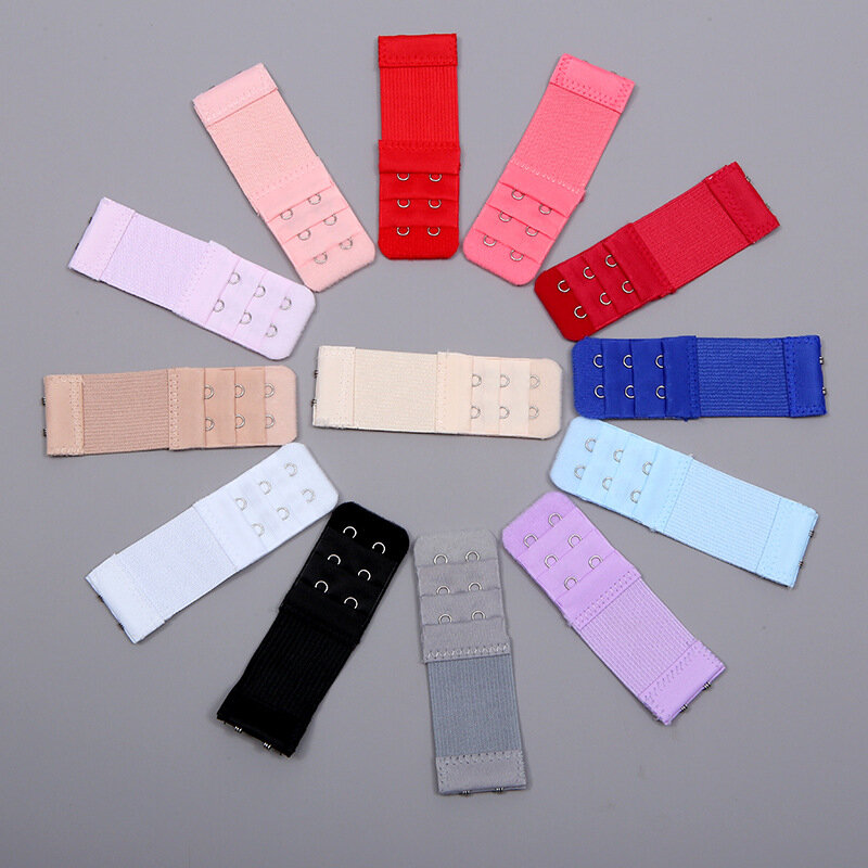 Extensor de sutiã elástico ajustável para mulheres Alongar fecho, botão coberto, acessório de roupa interior, 2 ganchos, 3 linhas, 8 cores, 1pc