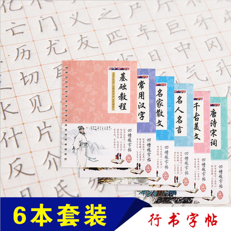 New Hot 6 Pcs/Sets 3D Chinese Characters Reusable Groove Calligraphy Copybook Erasable pen Learn hanzi Adults Art writing books