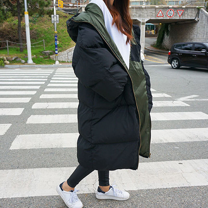 파카 롱 다운 코튼 루즈핏 후드 코트 여성용, 따뜻하고 두꺼운 파카, 가을 겨울 외투