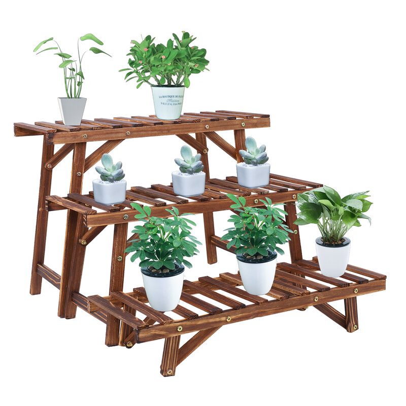 3 Tier Vrijstaande Ladder Plank Hout Plant Stand Indoor Outdoor Plant Display Rek Bloempot Houder Planter Organizer