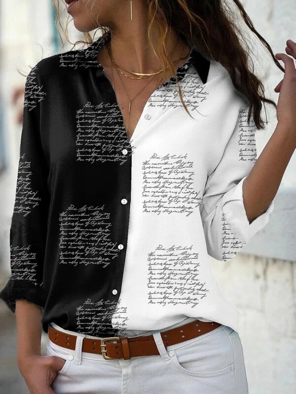 女性の長袖シャツ,カジュアル,ファッショナブル,だぶだぶ,気質,プリント