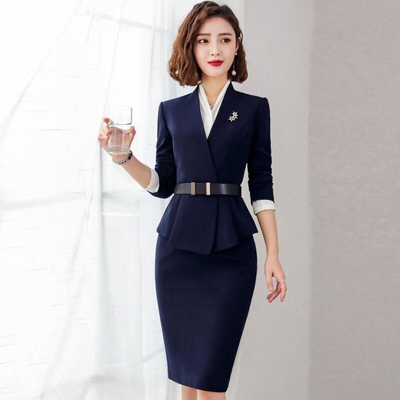 2021 New Formal Suit Women New Fashion Slim Business Long Sleeve Ol Blazer And Skirt Office Ladies Work Wear Uniform DD2802