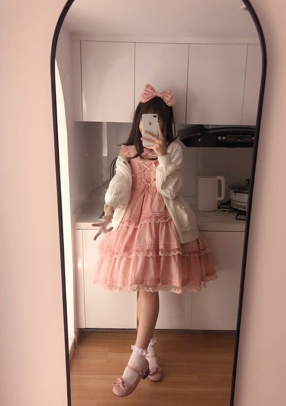 Sweet Lolita Jsk Dress Pure Color Lolita Sweet Kawaii Girl Style Sling Jsk Dress Princess Tea Party Suspender Dress