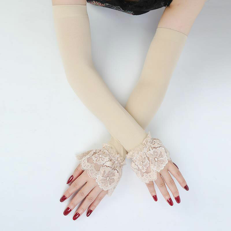 3 Colors Fashion Summer Sun Protection Sleeves Long Arm Sleeves UV Protection Ice Silk Driving Gloves Fake Sleeves 38CM