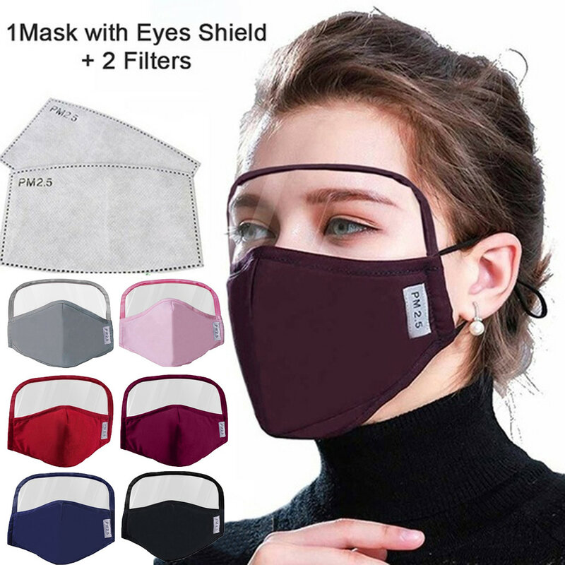 1/5 pièces adultes femmes hommes anti-poussière masque de protection lavable réutilisable masque facial avec PM 2.5 filtres et bouclier oculaire mascarilla
