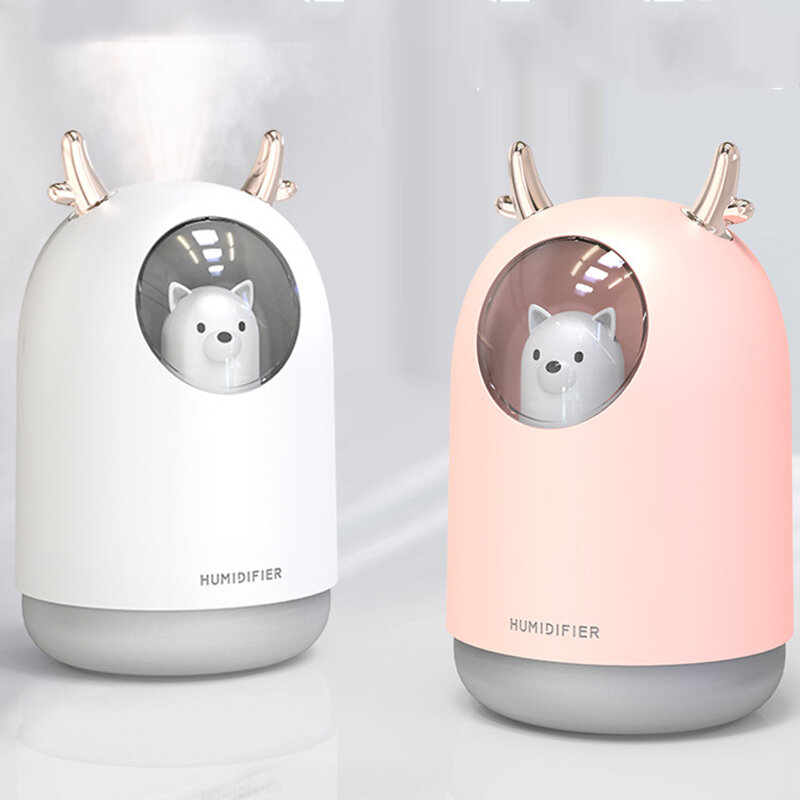 Humidificador de aire ultrasónico con USB para mascotas, difusor de aceites esenciales, generador de niebla, nebulizador con lámpara LED de Color, 300ML