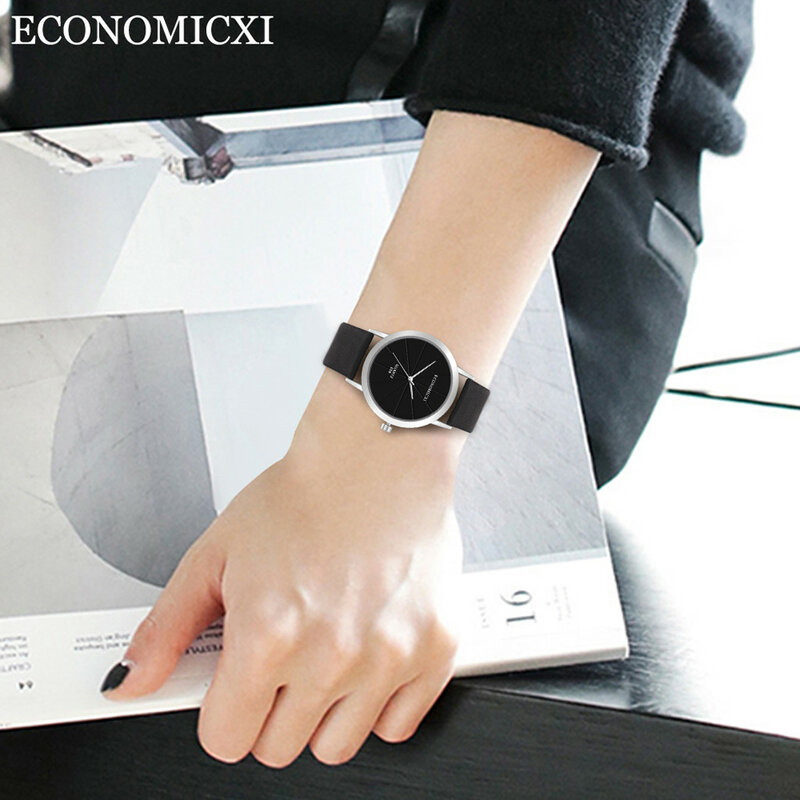 Vrouwen Horloges Creatieve Zonder Digitale Sleek Dial Klok Polshorloge Lederen Riem Lichtmetalen Quartz Mode Eenvoudige Casual Horloge Reloj