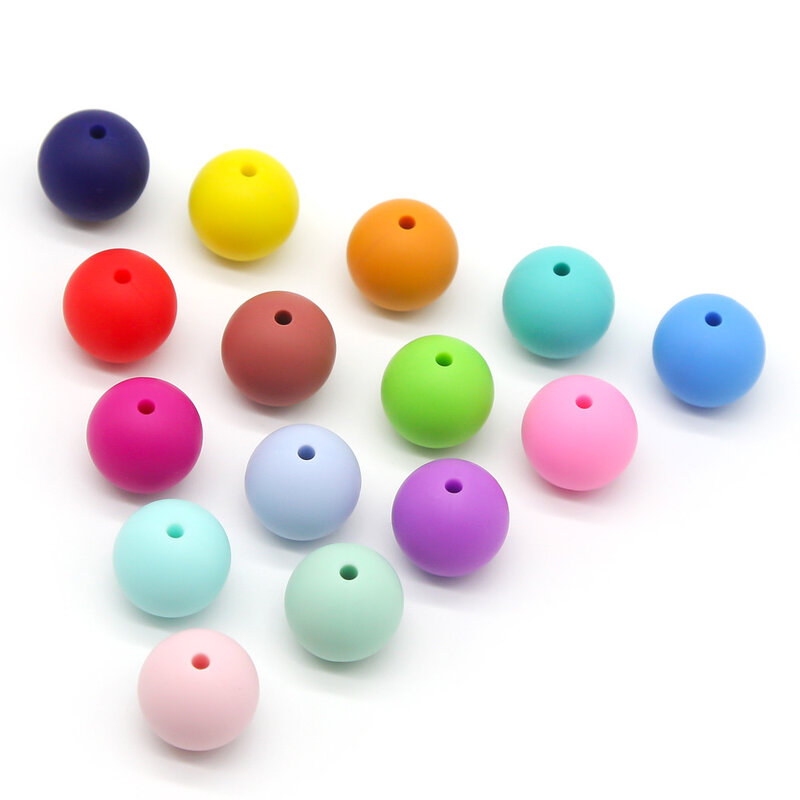 Cute-idea-cuentas redondas de silicona de grado alimenticio para bebé, mordedor de colores, cadena de chupete para masticar, juguetes DIY, 9/12/15mm, 10 uds.