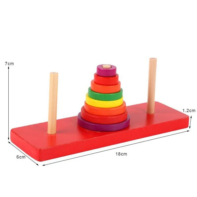 Quebra-cabeça de madeira da torre de hanói, 18cm empilhamento mini 8 camadas brinquedos educativos para crianças aprendizagem precoce quebra-cabeças matemático clássico