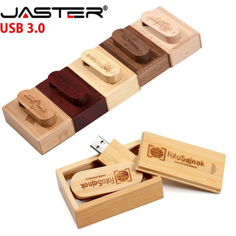 Jaster pendrive de madeira, usb 3.0, personalizável, giratório, usb, 4gb, 16gb, 32gb, 64gb, frete grátis