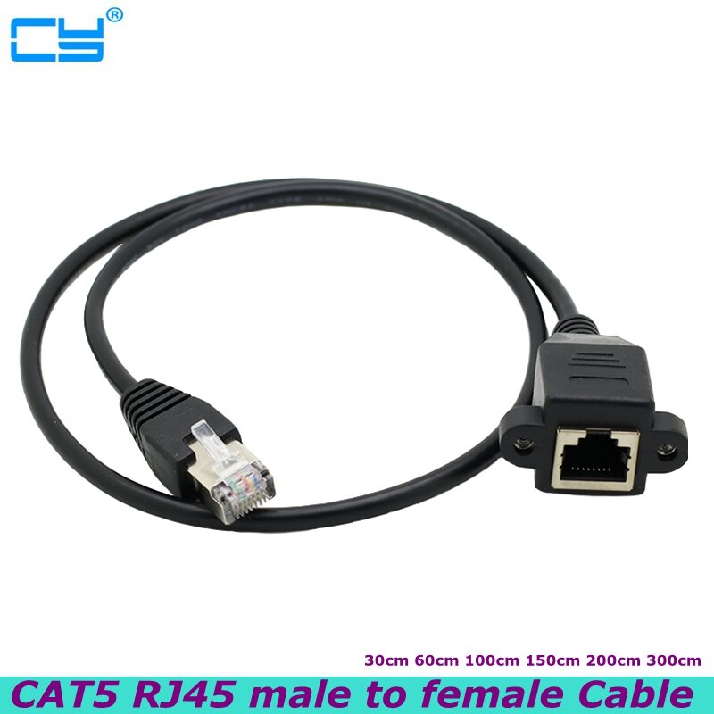 RJ45 Male-To-Female Network Extension Cable Ethernet Industrial Chassis dengan Mounting Screw Hole untuk CAT 5 Computer, Router