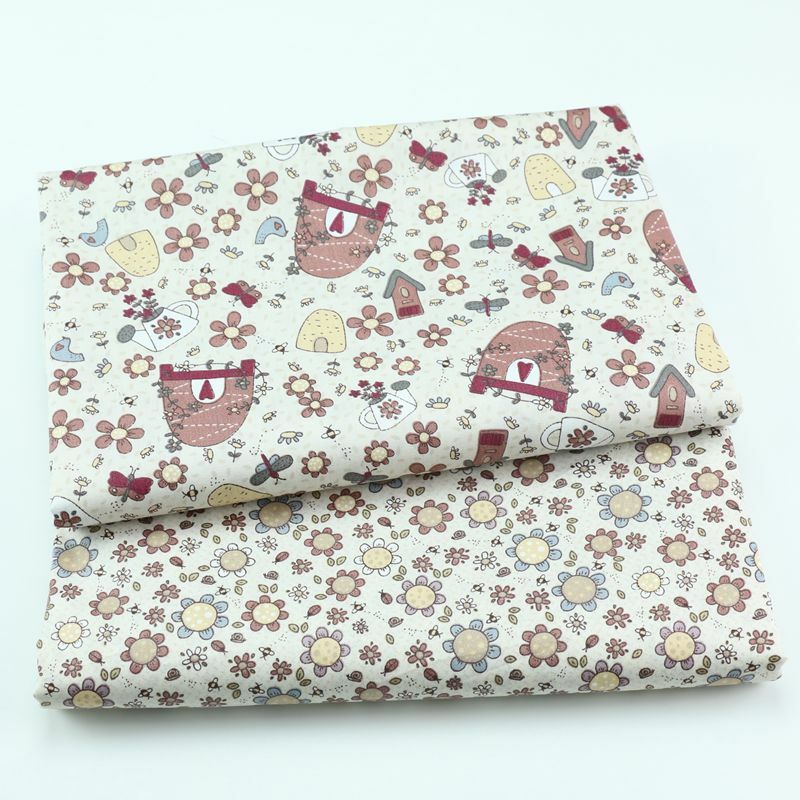 2PCS Floral Butterfly 100% Cotton Printed Fabric For Baby Child, Sewing Quilting Fat Quarter Kids Star Plaid DIY Patchwork Cloth
