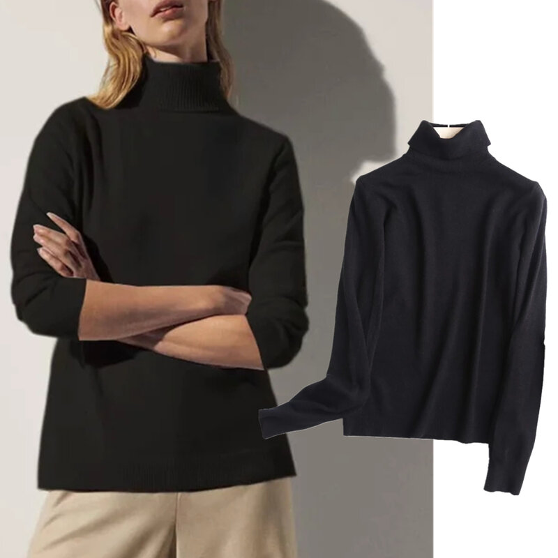 Jenny & Dave Sweater Pullover Wanita Mode Inggris Sederhana Wol Solid Sweater Musim Dingin Wanita Tarik Femme Kasual Hangat Turtleneck