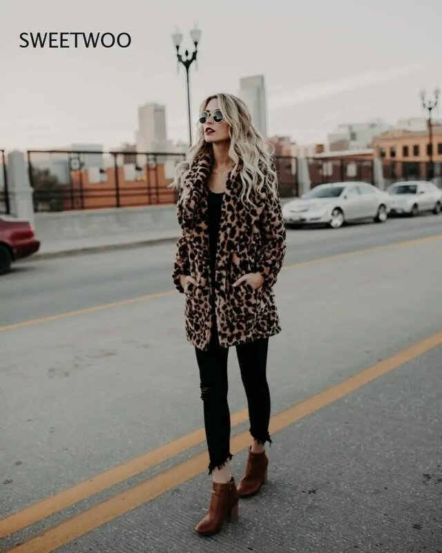 2021 moda inverno giacca in pelliccia sintetica da donna di lusso manica lunga collo bavero stampa leopardo lana spessa calda giacca di media lunghezza 5Xl