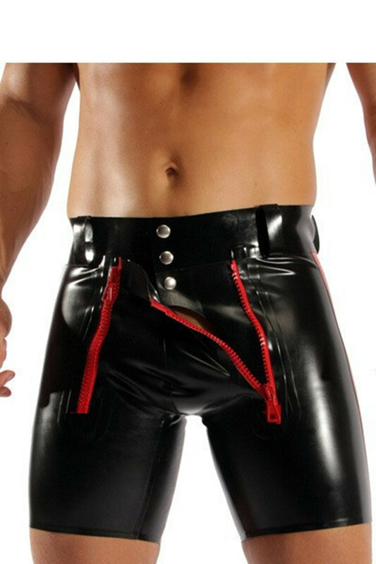 2019 mężczyźni Sexy body lateksowe pcv Faux Leather Teddy fetysz kostiumy PU Catsuit mężczyźni krótkie spodnie ze skóry lakierowanej krocza