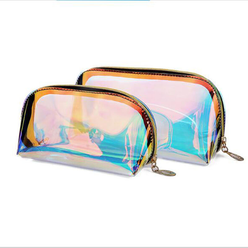 Moda láser sueño colorido holográfico belleza organizador bolsa transparente iridiscente embrague maquillaje bolsa de cosméticos TPU