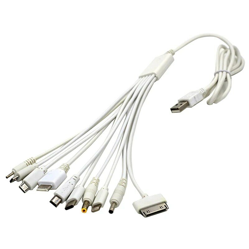 Cabo de carregamento multifuncional, Multi-Cabeça, Branco, Cabo de Dados USB Universal, Carregador Multiuso, 1Pc, 10 em 1 Pin
