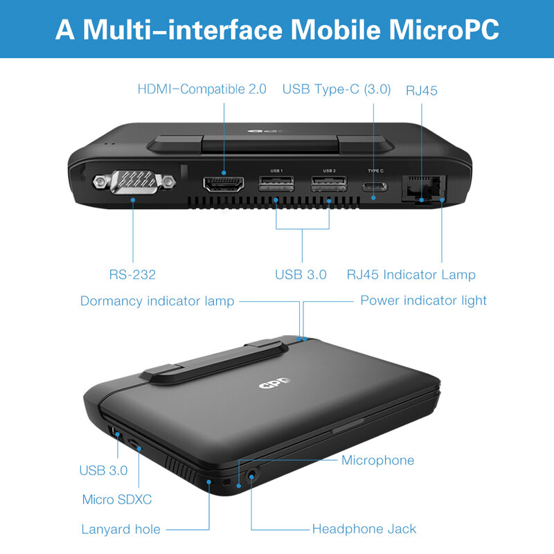 GPD-MicroPC avec disque dur SSD, 8 Go de RAM, 256 Go, 6 pouces, ordinateur portable de poche, ordinateur portable, PC, Windows de petite taille, pas cher