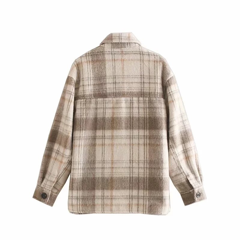 Withered winter Woollen cloth blouse women england vintage plaid oversize botfriend jacket casaco thick blusas mujer de moda top