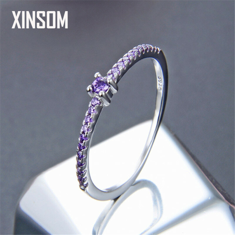 XINSOM 100% Real 925 Sterling Silver Rings For Women Purple White Pink CZ Wedding Rings Eagagement Jewelry Girls Gift 20FEBR10