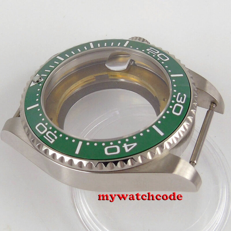 43mm 316l caso relógio de vidro safira verde cerâmica moldura caber nh35 nh36