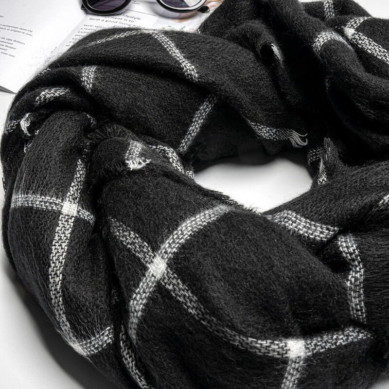Lenço para mulher xadrez bufandas mujer preto quente cachecol feminino inverno cachecóis xales stoles cobertor cachecol marca de luxo