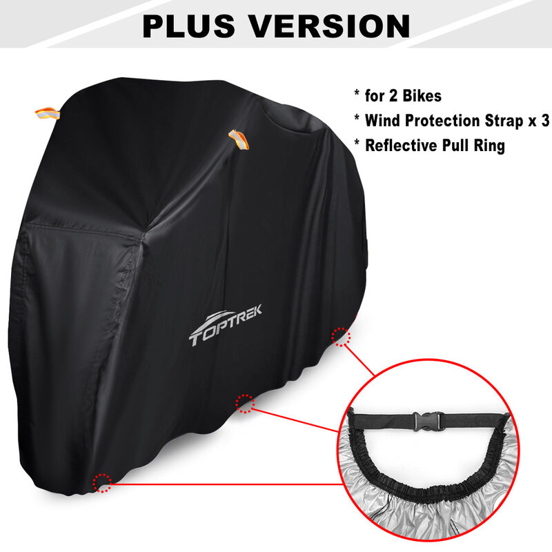 Toptrek Bike Cover 210D Oxford Outdoor Storage Waterproof & Anti-UV Bicycle Cover with Waterproof Membrane for Two Bicycles