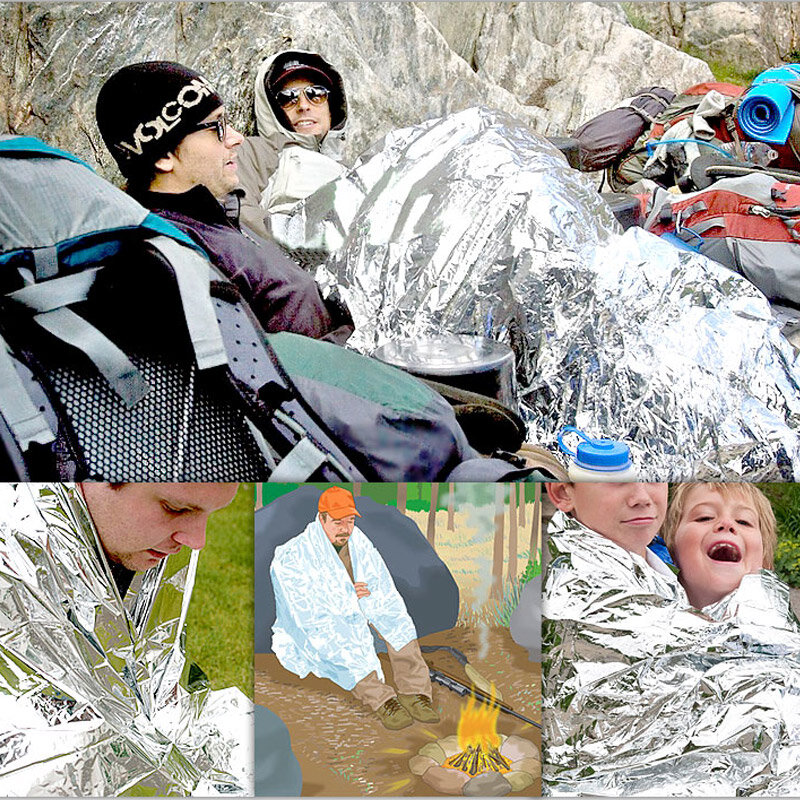 Mantas de Mylar doradas térmicas plegables portátiles para adultos, seguridad al aire libre, supervivencia, retención de calor corporal, rescate espacial de emergencia, 160x210cm