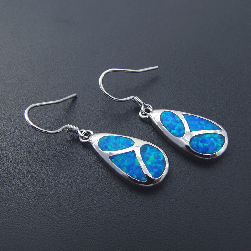 Boucles d'oreilles en opale de feu bleue pour femmes, bijoux en laiton fin, Long, avec pierre, meilleure vente