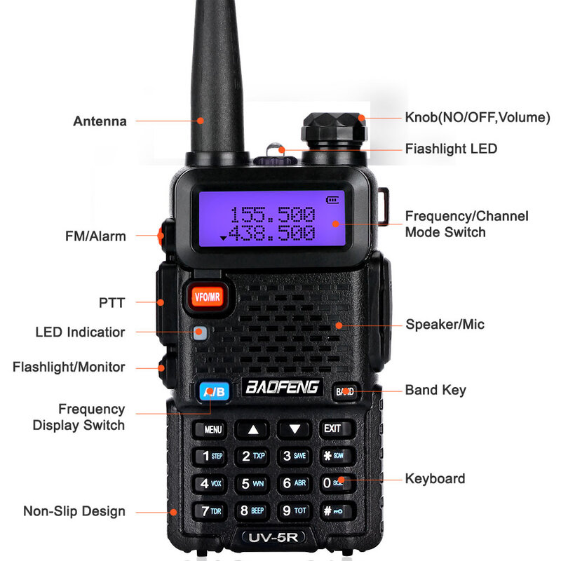 Baofeng-walkie-talkie UV-5R de doble banda, dispositivo de 5W, 136-174 y 400-520MHz, UV5R, 128CH VOX, linterna, transceptor UV, 10 piezas