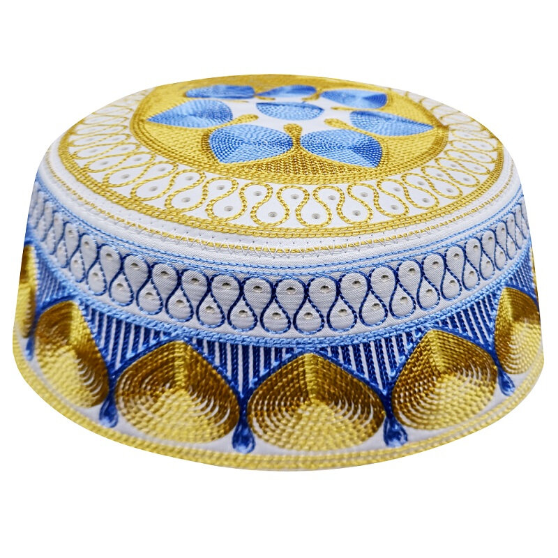 Dourado Azul Islam Prayer Rug, Topi Kippah, Abaya Saudita, Caps Seccade, Homens