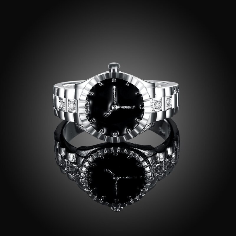 الجملة ، هدية الكريسماس للنساء سيدة ساعة نمط خاتم جميل الزفاف خاتم فضي اللون لطيف مجوهرات عصرية كلاسيكية