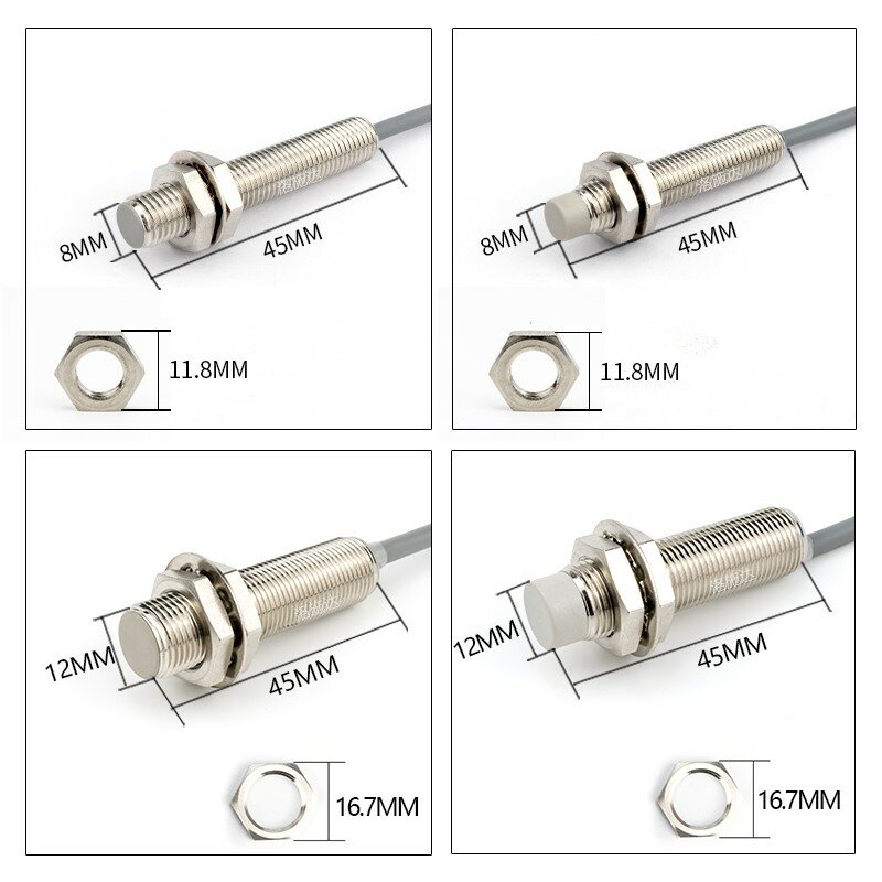 M8 M12 Inductive Metal Sensor Switch with Thread 2Wires NO NC Proximity Switch 1mm 2mm 4mm DC12V 24V Direct Current