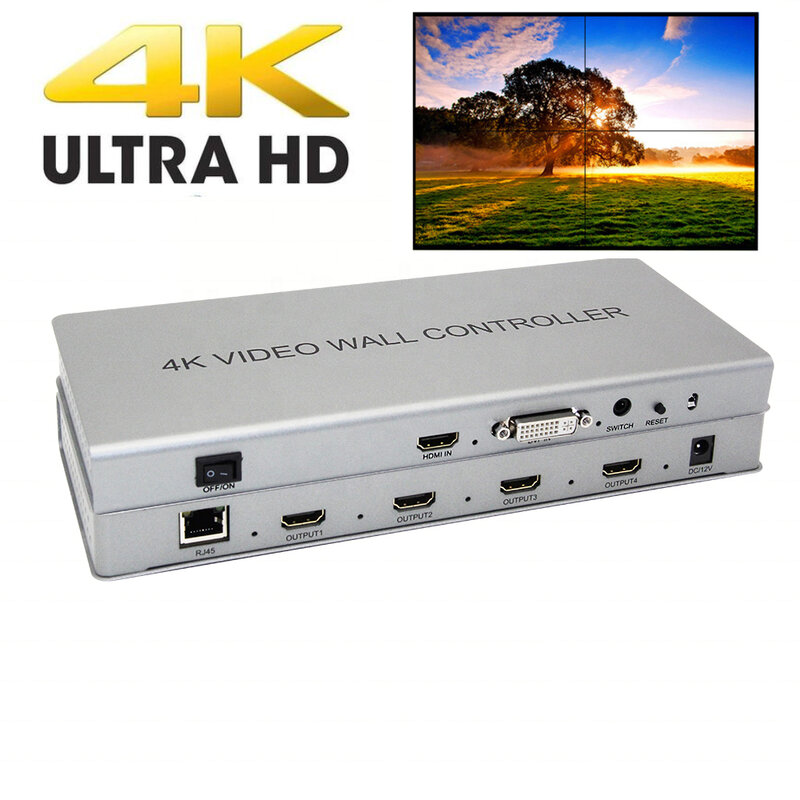 4K 2X2 Pengawas Video 1 HDMI/DVI Input 4 Output HDMI TV 4K Prosesor gambar Jahitan Video Wall Prosesor