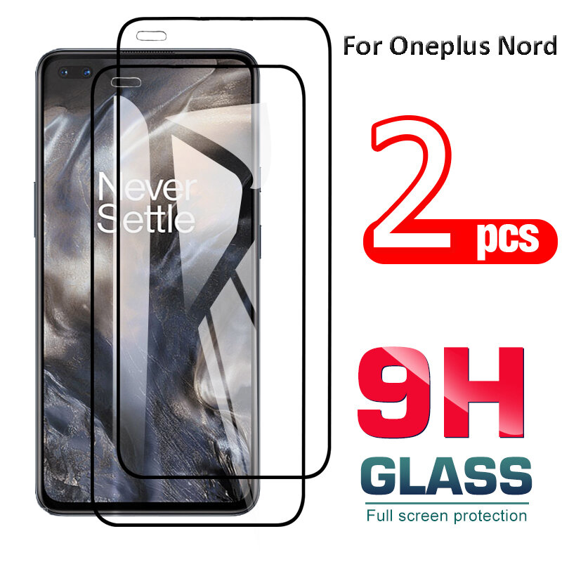 Protector de pantalla de vidrio templado para Oneplus Nord, película de cobertura completa para borde negro, protectores de pantalla, cubierta frontal, 2 unids/paquete