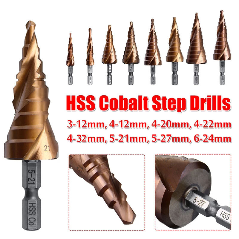 M35 5% Cobalt Step Drill Bit 1/4" Hex Shank HSS-CO High Speed Steel Cone Metal Drill Bit Tool Hole Cutter For Stainless Steel