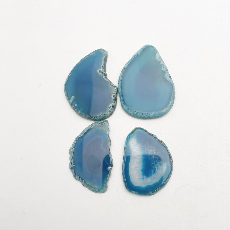 Colgante de collar de ágata azul de piedra Natural para fabricación de joyas, accesorios de moda, sin agujeros, sin ganchos, envío gratis, 6 piezas
