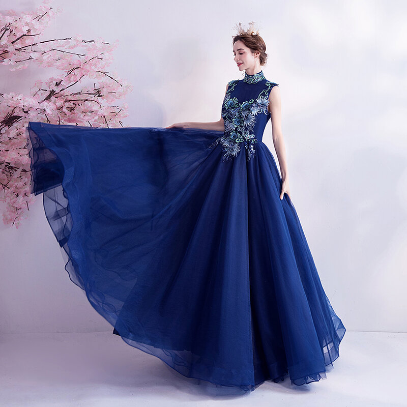 Robe de soirée de luxe bleu Royal, Sexy, sans manches, tenue de bal, maternité